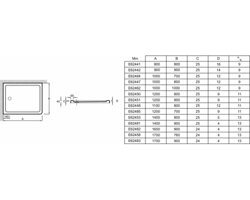 Поддон Jacob Delafon Flight, 120 x 90 см, белый, E62451-00