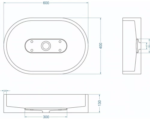 Раковина для ванной комнаты накладная Uperwood London (60*40 см, овальная, графит)