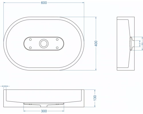 Раковина для ванной комнаты накладная Uperwood London (60*40 см, овальная, черный)