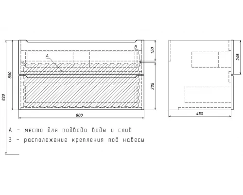 Тумба под раковину для ванной комнаты Uperwood Tanos подвесная (90 см, черная)