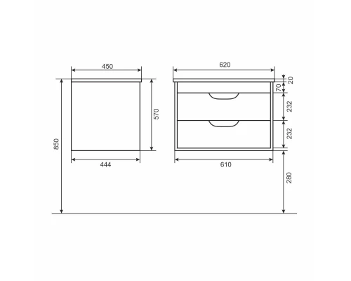 Тумба с раковиной для ванной Uperwood Modul (65 см, подвесная, матовая, белая/графит)