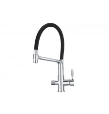 0075, ХРОМ Смеситель для кухни однорыч., с подкл. для питьевой воды, черн. метал., GRANULA