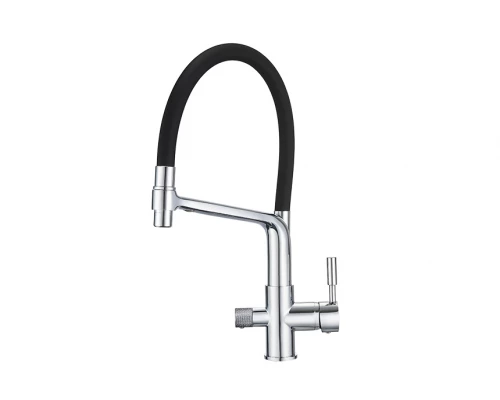 0075, ХРОМ Смеситель для кухни однорыч., с подкл. для питьевой воды, черн. метал., GRANULA