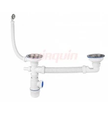 Сифон Элит для двойной разноуровневой мойки с нерж. ч. Ø114 мм, с отв. д/стир. машины WIRPLAST