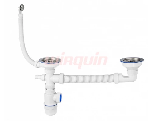 Сифон Элит для двойной разноуровневой мойки с нерж. ч. Ø114 мм, с отв. д/стир. машины WIRPLAST