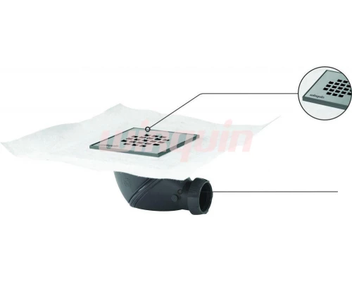 Трап с гидроизоляционным полотном и уплотнением из полистирола с нержавеющей решеткой 115х115 мм, си