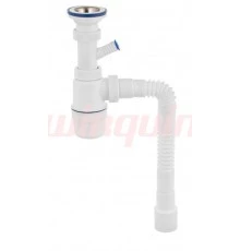 Сифон Элит с нержавеющей чашкой D70мм., с отводом для стиральной машины и гибкой трубой 600мм. (1