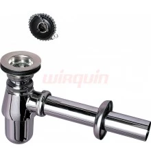 Сифон хром. с выпуском SL213, с отводом и розеткой, латунь, WIRQUIN