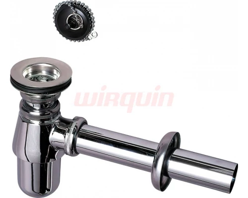 Сифон хром. с выпуском SL213, с отводом и розеткой, латунь, WIRQUIN