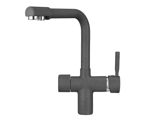 2088, ГРАФИТ Смеситель для кухни однорыч., с подкл. для питьевой воды, черно-сер., GRANULA