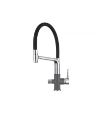 0075, ГРАФИТ Смеситель для кухни однорыч., с подкл. для питьевой воды, черно-сер., GRANULA