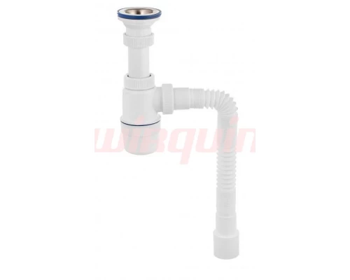 Сифон Элит с удлиненным выпуском, с нержавеющей чашкой D70мм. и гибкой трубой 600мм. (1 1/2- D40/