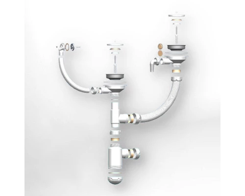 Сифон двойной GRAND 31/2 с круглым переливом и отводом ЭКОНОМ к мойке 8201 (С.Н. 391-11-22)