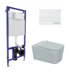 Комплект для монтажа подвесного унитаза: инсталляция NOVUM525, кнопка L1 белая, унитаз FLOE, сиденье