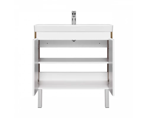 Тумба СКАНДИ DOORS 80, универс., 2 дв., белый глянец/дуб рустикальный (под раковину АДРИАНА 80)