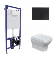 Комплект: инсталляция NOVUM кнопка L5 черная Soft Touch, унитаз Strati Rimless, сиденье дюропласт St