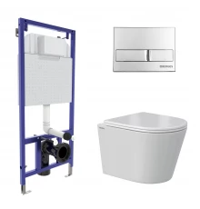 Комплект: инсталляция NOVUM кнопка L3 хром глянец, унитаз VITA Rimless 49 см, сиденье дюропласт микр