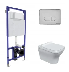 Комплект: инсталляция NOVUM кнопка D3 хром глянец, унитаз Strati Rimless, сиденье дюропласт Strati S