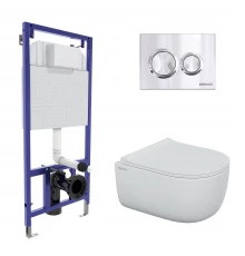 Комплект для монтажа  подвесного унитаза: инсталляция NOVUM525, кнопка O3 хром глянец, унитаз EGO Ri