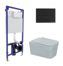 Комплект для монтажа подвесного унитаза: инсталляция NOVUM525, кнопка L5 Soft Touch черная, унитаз F