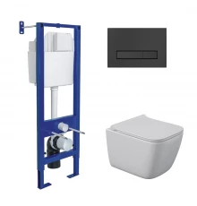 Комплект: инсталляция АТОМ Line кнопка черная SoftTouch, унитаз QUATTRO S Rimless 49 см, сидение дюр