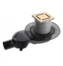 Трап водосток PLATZ Norma 100х100, золото глянец, S-сифон D50 H60 боковой, BERGES