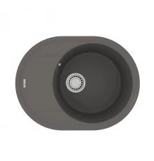 Кухонная мойка Lemark LACHA 620 врезная овальная с крылом из кварцгранита, Серый шёлк