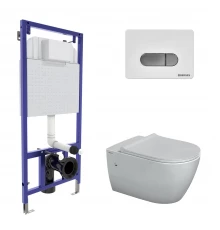 Комплект: инсталляция NOVUM, кнопка D7, унитаз MASCON  Rimless, сиденье дюропласт Toma Slim SO, BERG