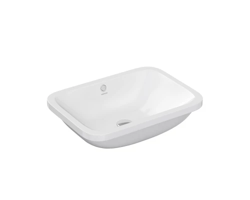 Раковина Ego 55х41 см, встраиваемая снизу, без отверстия под смеситель, прямоугольная, белый глянец,