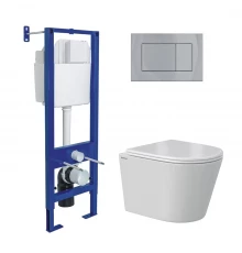 Комплект: инсталляция АТОМ кнопка хром глянец, унитаз VITA Rimless 49 см, сиденье дюропласт микролиф