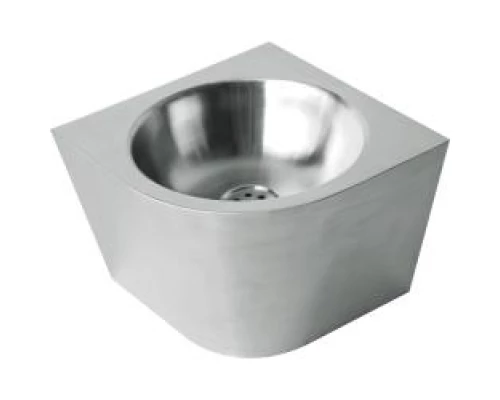 Раковина из нержавеющей стали угловая антивандальная полукруглая 270x360x360 мм, шт