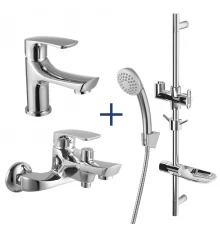  Комплект 3 в 1: PLUS_SHAPE Смесители для ванны + для умывальника + душ. стойка, хром, LM, LM1780C