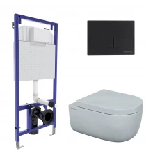 Комплект для монтажа  подвесного унитаза: инсталляция NOVUM525, кнопка L5 Soft Touch черная, унитаз 