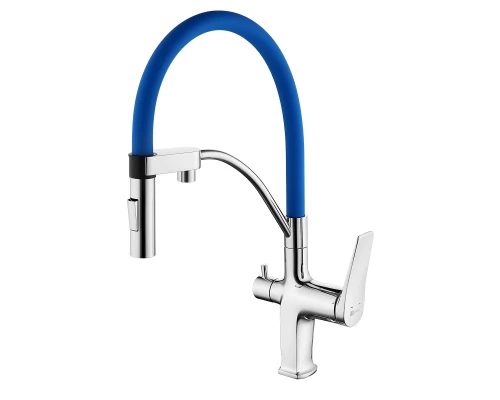 Comfort Смеситель для кухни, гиб.излив 206мм фильтр.воды, р/ОД, хром/синий, LM, LM3074C-Blue