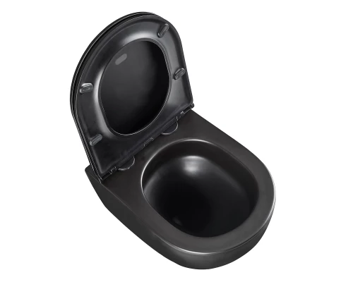 GLAZER BLACK MATT Унитаз подвесной безободковый с сиденьем микролифт,черный, LM, 9612004