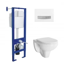 Комплект: инсталляция ATOM Line кнопка белая/хром глянец, унитаз Gamma, сиденье дюропласт, микролифт