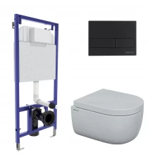 Комплект для монтажа  подвесного унитаза: инсталляция NOVUM525, кнопка L5 Soft Touch черная, унитаз 