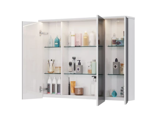 Шкаф зеркальный Lemark ZENON 100х80 см 3-х дверный, с козырьком-подсветкой, с розеткой, цвет корпуса