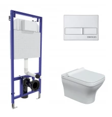 Комплект: инсталляция NOVUM кнопка L2 матовый хром, унитаз Strati Rimless, сиденье дюропласт Strati 