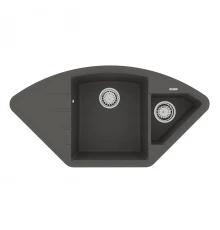 Кухонная мойка Lemark IRKANA 980 врезная угловая с доп. чашей и крылом из кварцгранита, Серый шёлк