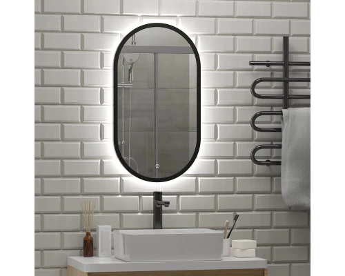 Зеркало Prime Black Led 450x800 с сенсором, холодная подстветка, рама МДФ
