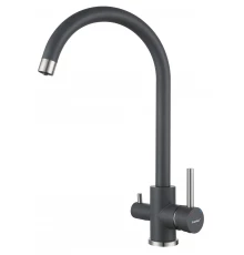 GRANFEST QUARZ  Смеситель для кухни U-обр. с краном питьевой воды D-35мм (темно-серый) 