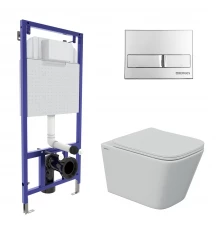 Комплект для монтажа  подвесного унитаза: инсталляция NOVUM525, кнопка L3 хром глянец,  унитаз FLOE 