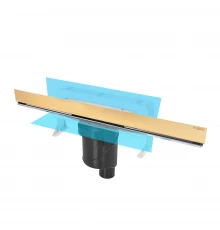 Желоб водосток WALL 600 пристенный, золото глянец, S-сифон D50/105 H50 вертикальный, BERGES