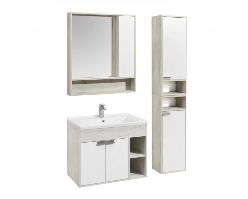 Тумба ФЛАЙ 80, белая, дуб крафт (под раковину МИРАНДА 80)