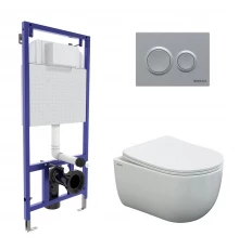 Комплект для монтажа  подвесного унитаза: инсталляция NOVUM525, кнопка О2 матовый хром, унитаз VENTA