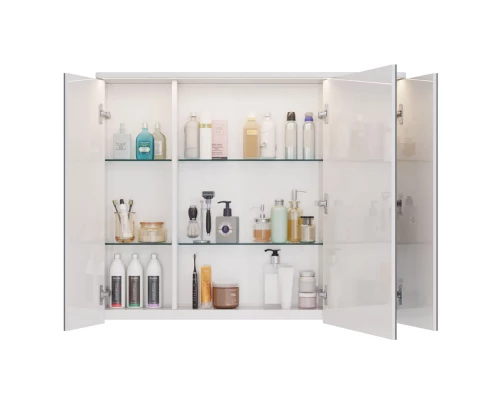 Шкаф зеркальный Lemark ZENON 100х80 см 3-х дверный, с козырьком-подсветкой, с розеткой, цвет корпуса