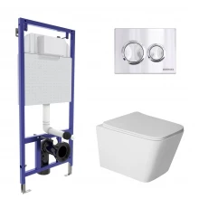 Комплект: инсталляция NOVUM кнопка O3 хром глянец, унитаз SIGMA Rimless 52 см, сиденье дюропласт мик