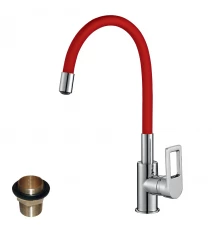 Z35 Смеситель для кухни, гиб.цвет.излив 216мм, р/ОД, хром/красный, ROS, Z35-35U-Red