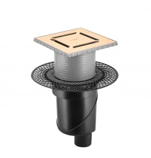 Трап водосток PLATZ Norma 150х150, золото глянец, S-сифон D50/105 H50 вертикальный, BERGES